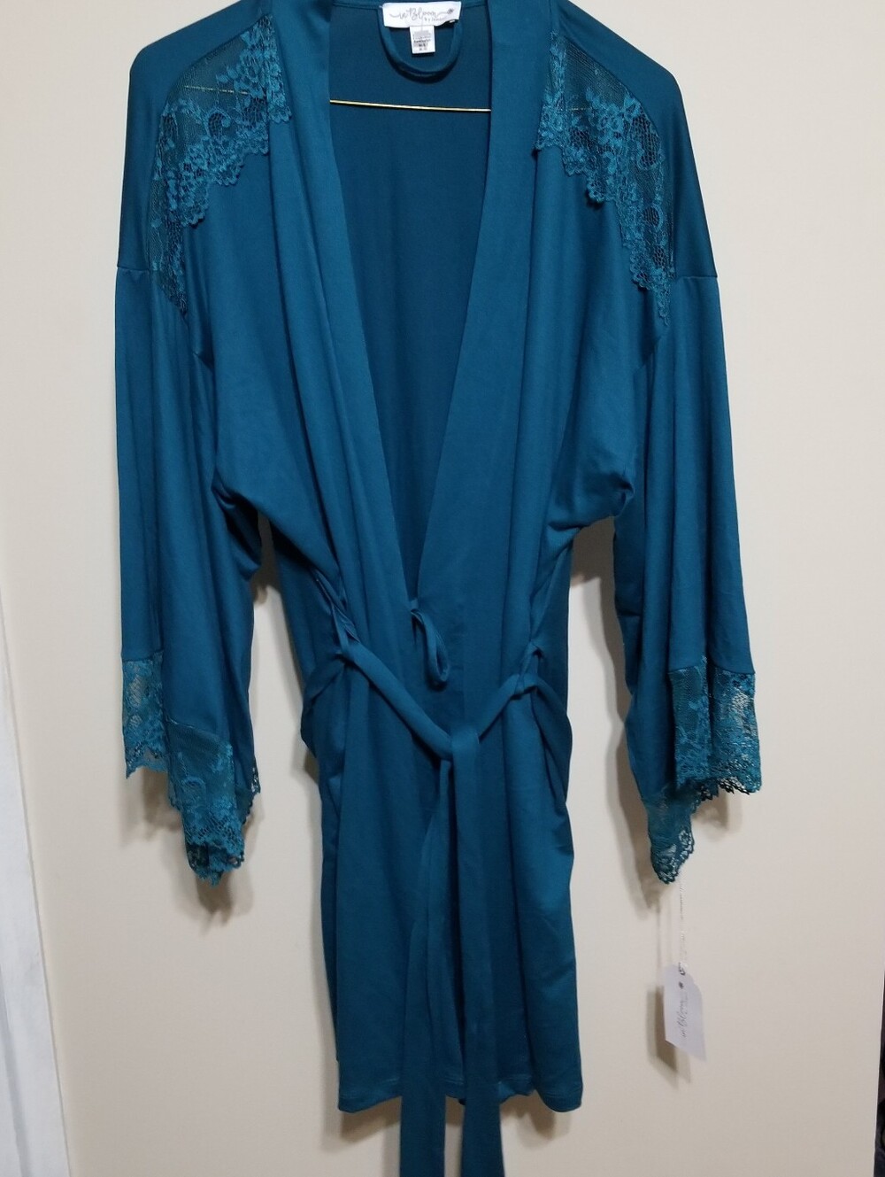 In Bloom Jonquil Robe, Teal Lace-Trim Elegant Intimates M/L Nwtags